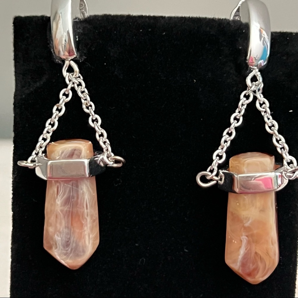 Givenchy Silver Tone Clip On Chain Dangle Earrings with Gemstone Vintage 80s 90s